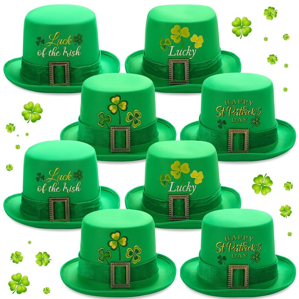 1587 8 Pieces St. Patrick's Day Hats Fabric Large Shamrocks Lucky